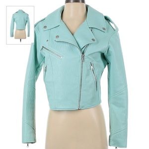 Urban Code Mint/Turquoise Leather Moto Jacket — Large